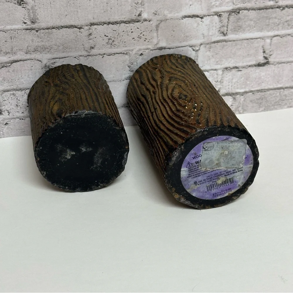 Log Wood Design Black Gold Candles Set of 2